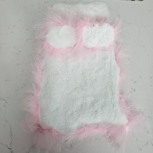 Doll house 4 pieces set Bedding set Handmade Pink & white fur vest with feather